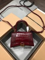 Borsa Balenciaga Hourglass Small in pelle effetto coccodrillo bordeaux